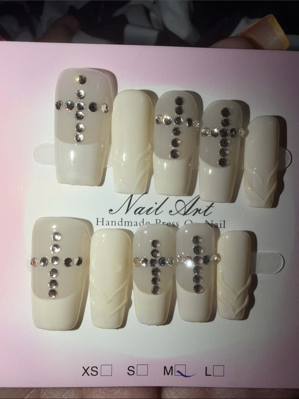 Neutral Crystal Cross Press-On Nails